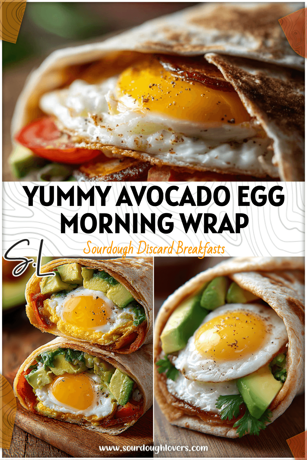 A sourdough breakfast wrap filled with avocado and fried egg, styled as a Yummy Healthy Breakfast.